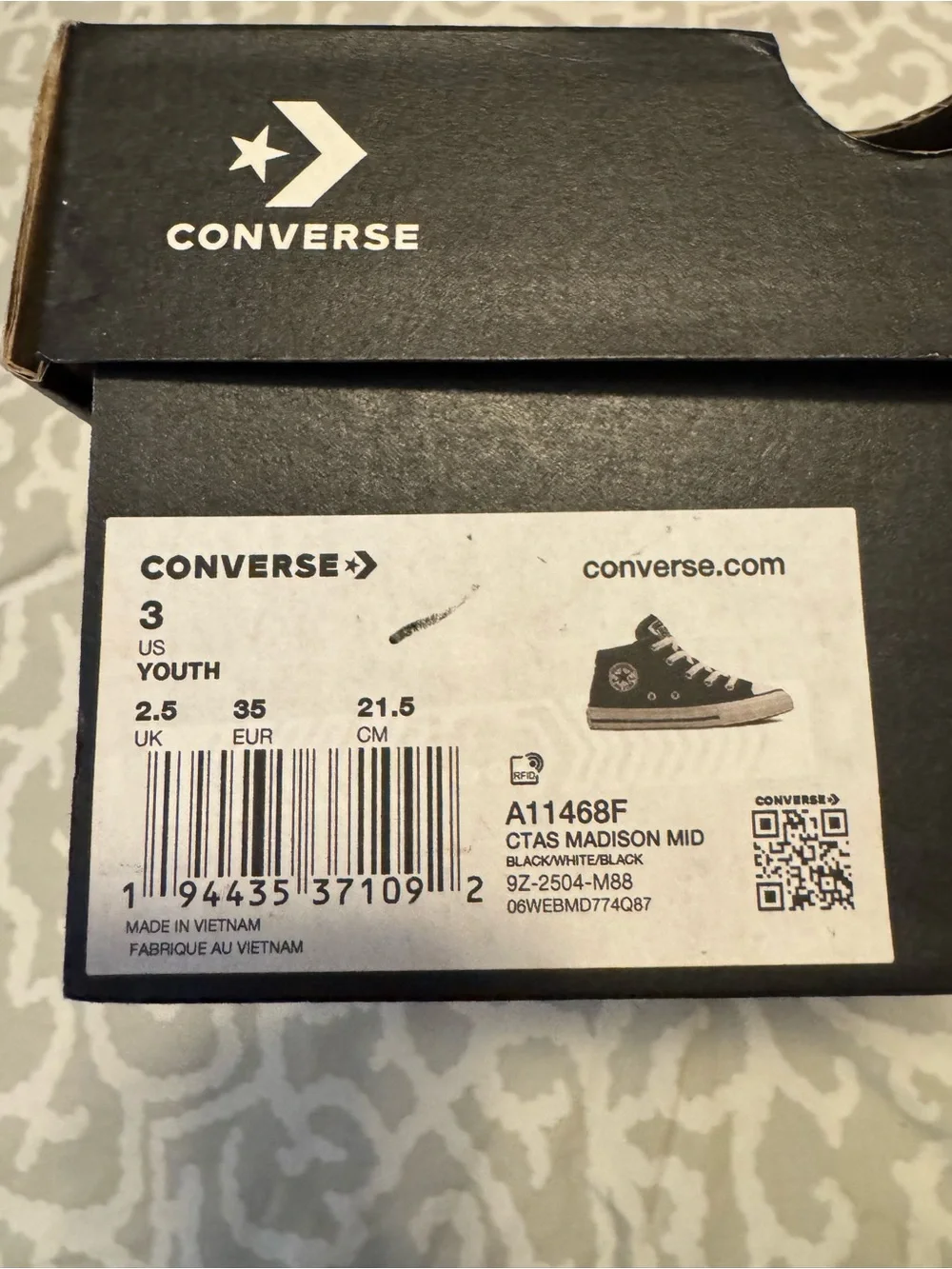 Converse Kids Black Canvas Low Top Sneakers with White Accents